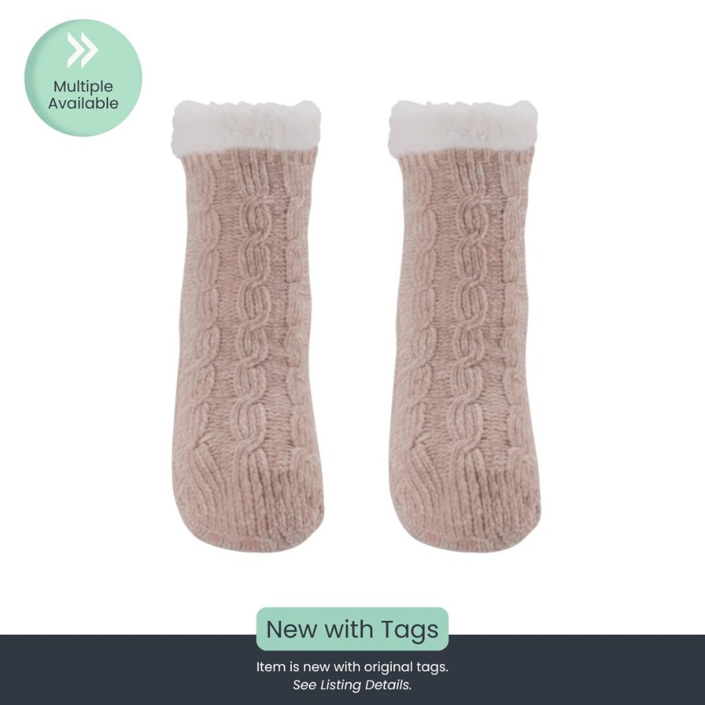 Charter Club Cable-Knit Slipper Socks – Beige (Sherpa Lined) - S/M